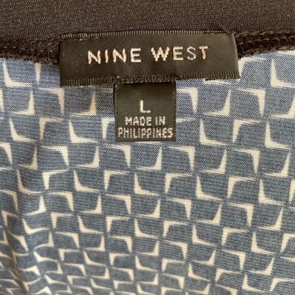 Nine West Navy Blue and White blouse Top Size L EUC - Picture 6 of 7